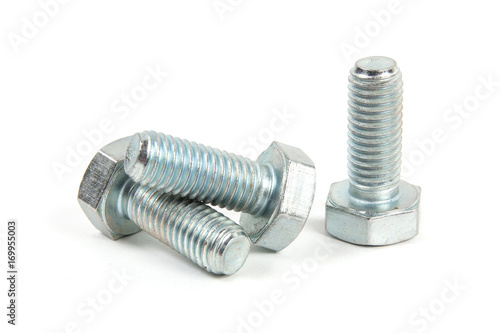 steel metal bolts on a white background