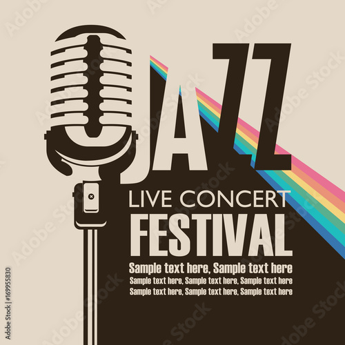 Photography Vector poster for a jazz festival live music with a microphone, rainbow rays and