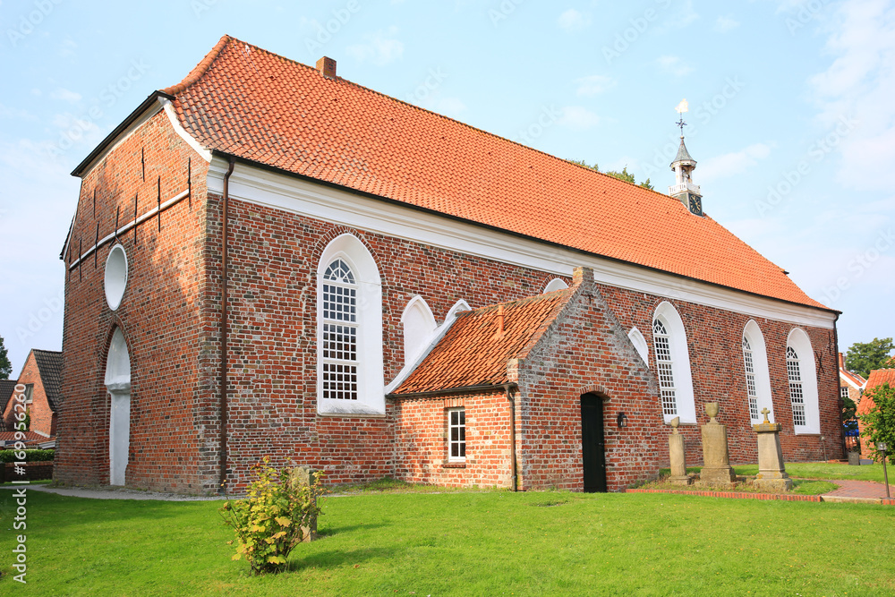 The historic church in Greetsiel, Ostfriesland, Lower Saxony, Germany