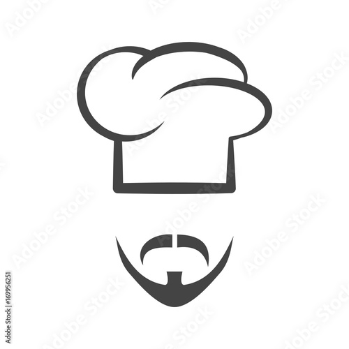 Chef cap with mustache and beard isolated logotype icon