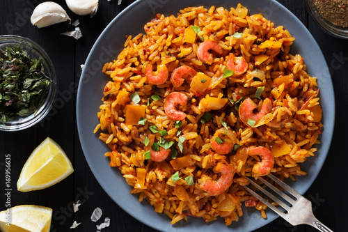 Fried rice with shrimps and emon overhead