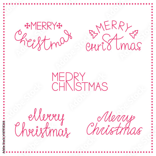 Merry Christmas text. Set of red vector calligraphic qoutes