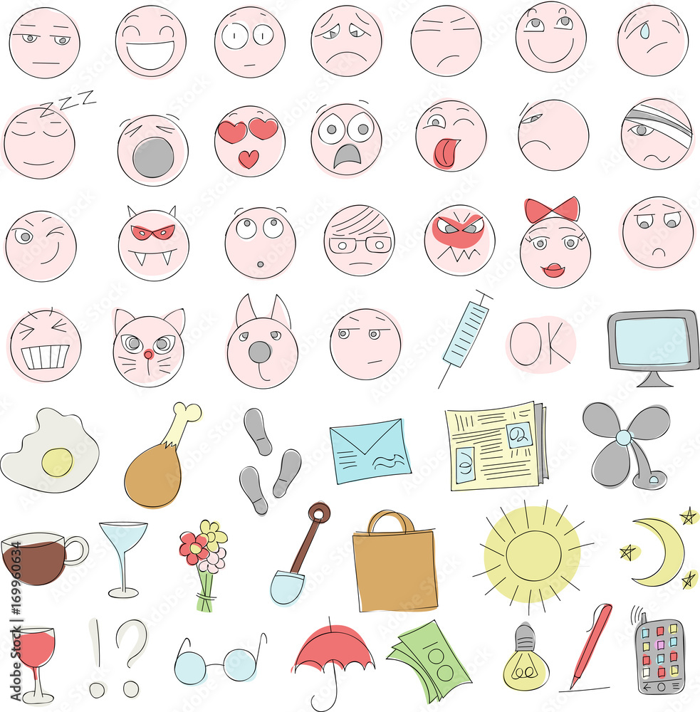 Fototapeta premium smileys and icons Doodle