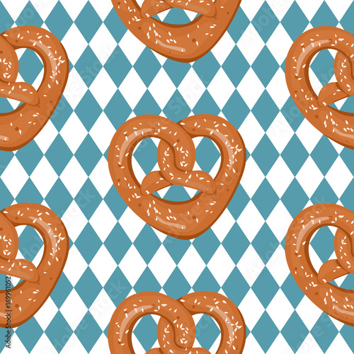 Vector seamless pattern with hand drawn pretzels. Traditional german pastry illustration. Beautiful food design elements.Oktoberfest