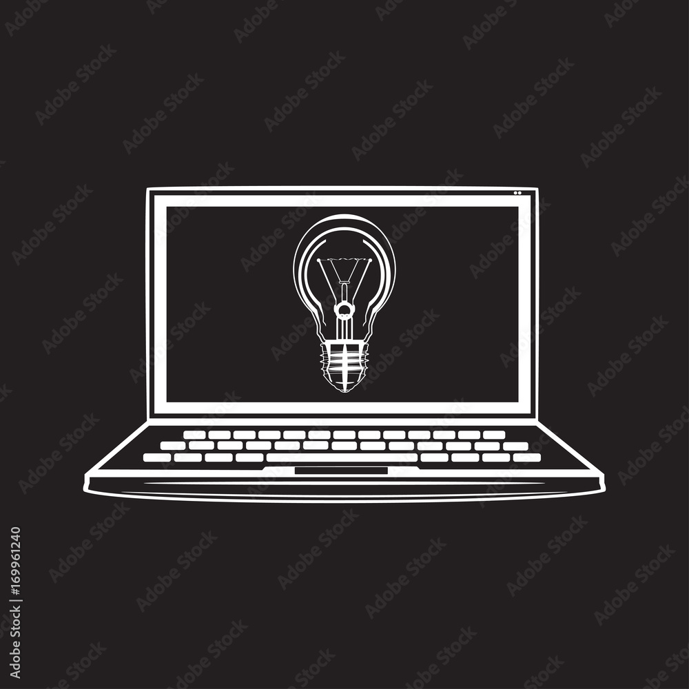 Laptop with light bulb vector flat illustration Laptop with light bulb vector flat illustration