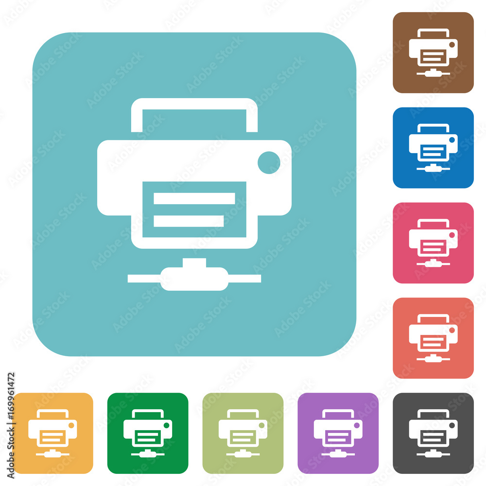Network printer rounded square flat icons Network printer rounded square flat icons