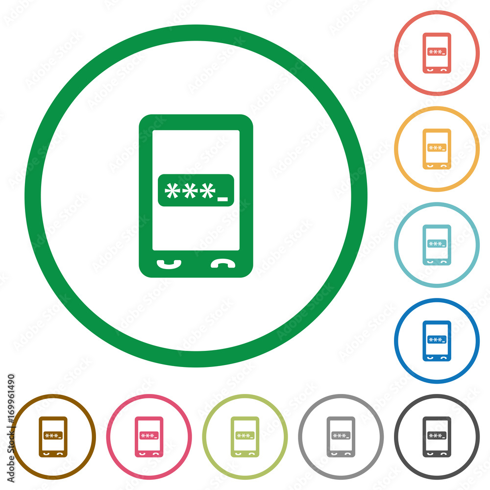 Mobile pin code flat icons with outlines Mobile pin code flat icons with outlines