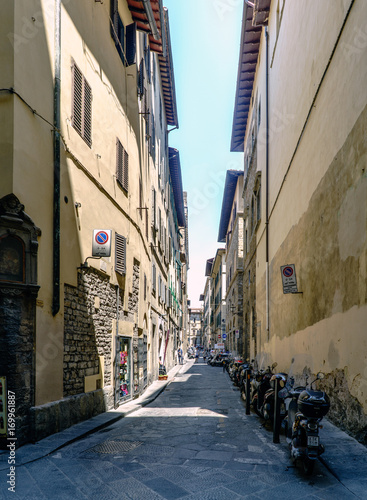 Florence  Tuscany  Italy. May 23  2017  Narrow cobblestone street called  Via della Aqua 