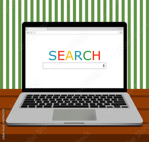 Browser window on the laptop screen. Browser in flat style. Vector illustration
