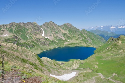 Beautiful view over mountain lake at Abkhazia photo