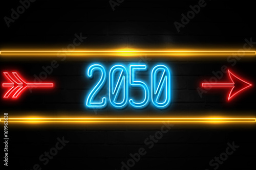 2050  - fluorescent Neon Sign on brickwall Front view