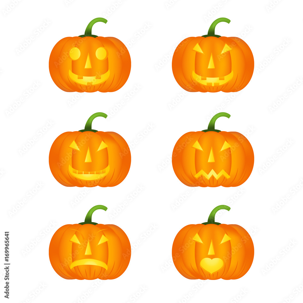 Halloween pumpkin vector icons set, emotion variation, emoji. Halloween pumpkin vector icons set, emotion variation, emoji.