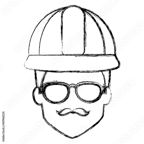 repairman builder head avatar character vector illustration design