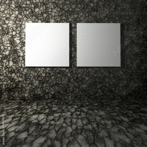 Fototapeta 3D blank canvases on stone interior