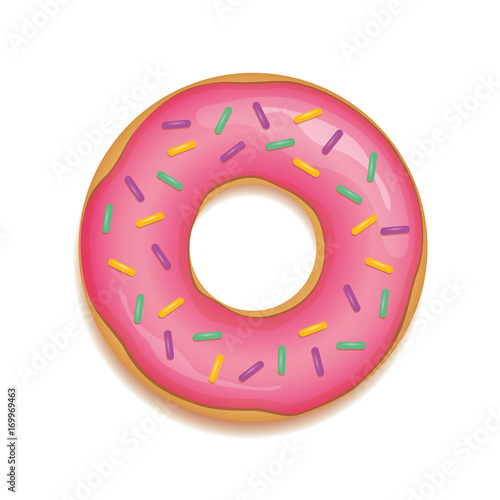 donut mit rosa glasur und bunten streuseln