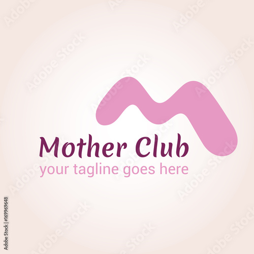 Vector logo template for mother club, care during pregnancy, protection or pregnancy support. Stylesed letter M in pink color. EPS10. Creative logotype.