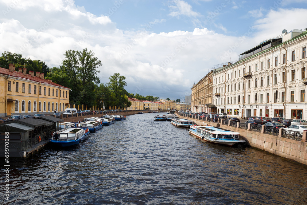 River Moyka in the summer in St. Petersburg, Russia