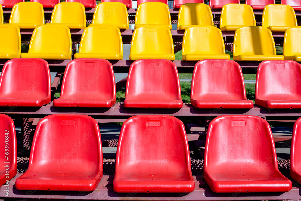 Naklejka premium Plastic seat spectator stands for the football stadium