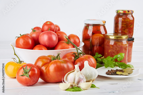 Fototapeta Naklejka Na Ścianę i Meble -  Tomatoes in jars from organic farming. 