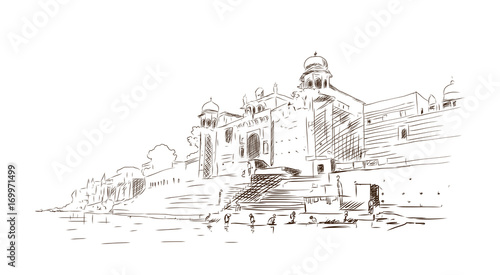 Obraz na płótnie Sketch of Varanasi ghat in vector illustration. w salonie