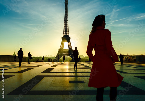 Silhouette shot of Eiffel tower in Paris from Trocadero.