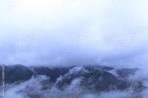 Skyline of Tennessee Smokey Mountains with Fog and Clouds