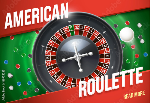 vector illustration of casino roulette wheel with chips isolated on green table realistic objects 3d with place for text