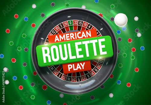 vector illustration of casino roulette wheel with chips isolated on green table realistic objects 3d with place for text