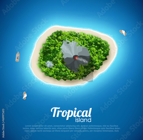 vector illustration of tropical island top view sea blue ocean bon voyage place for text