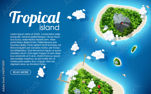 vector illustration of tropical island top view sea blue ocean bon voyage place for text
