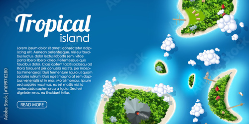 vector illustration of tropical island top view sea blue ocean bon voyage place for text