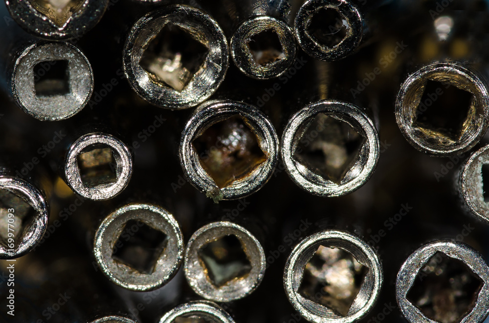 Abstract: View Into the Barrel of a Set of Antique Pocket Watch Keys