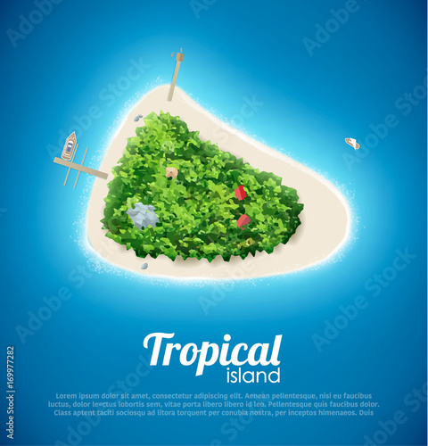 vector illustration of tropical island top view sea blue ocean bon voyage place for text