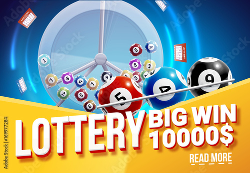 vector illustration of lottery banners with realistic icons balls coins lottery ticket and place for text
