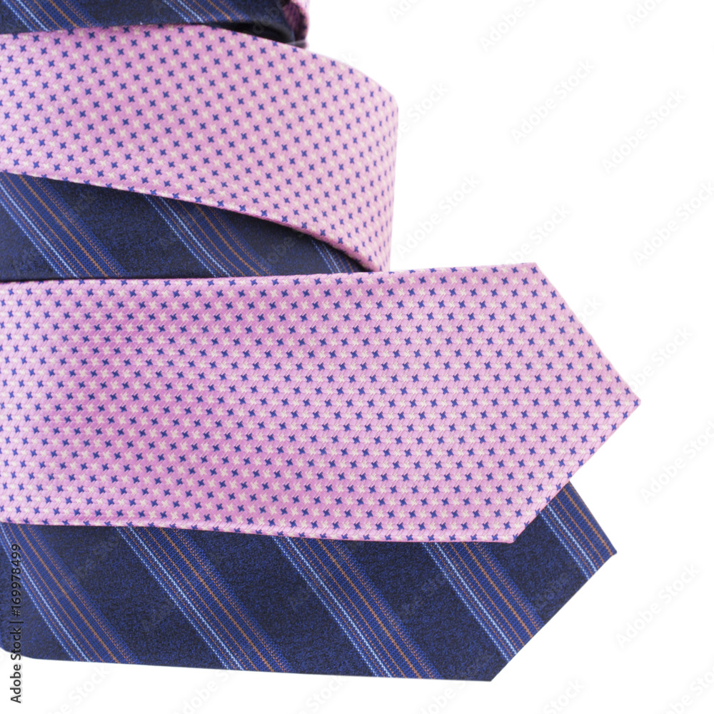 Pink and blue ties twisted around the pole. White background. Pink and blue ties twisted around the pole. White background.