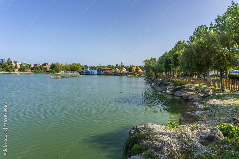 lake with boat, landscape