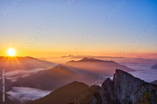 Fotografie, Tablou Picturesque red sunrise in austrian Alps