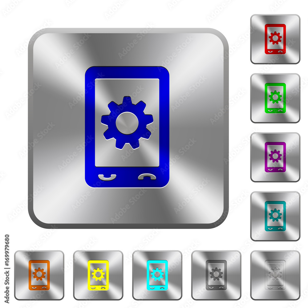 Mobile settings rounded square steel buttons Mobile settings rounded square steel buttons