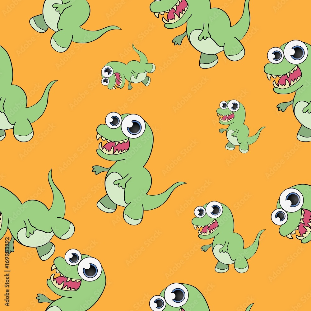 Funny cartoon dinosaur seamless pattern. Vector illustration Funny cartoon dinosaur seamless pattern. Vector illustration