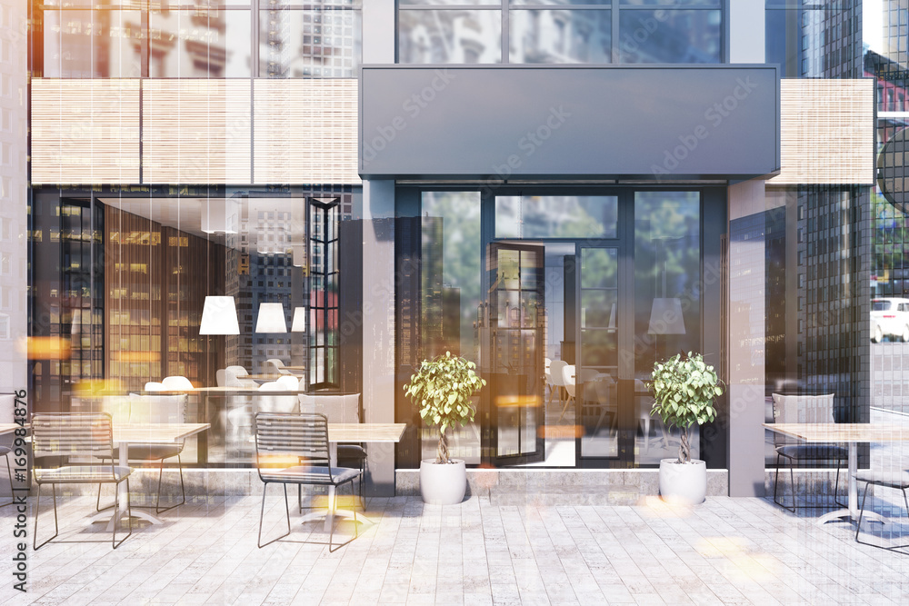 Cafe interior with a rectangular sign, double Cafe interior with a rectangular sign, double