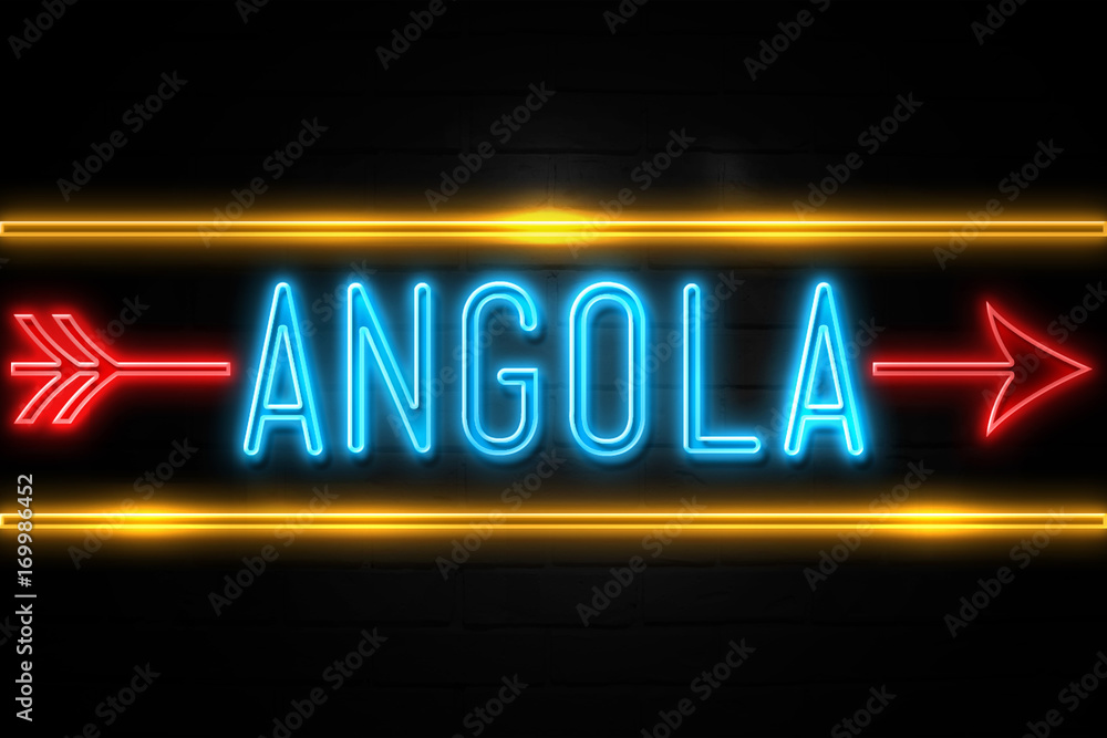 Fototapeta premium Angola - fluorescent Neon Sign on brickwall Front view