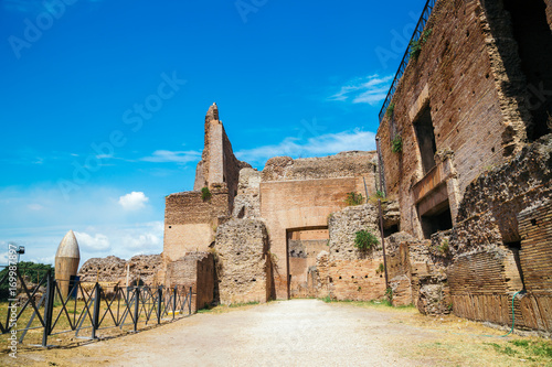 Photography Palatine hill ancient ruins in Rome, Italy