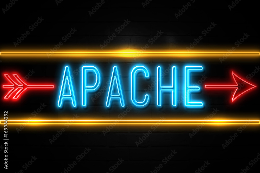 Obraz premium Apache - fluorescent Neon Sign on brickwall Front view