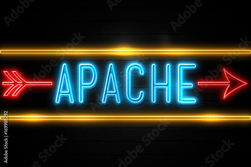 Apache  - fluorescent Neon Sign on brickwall Front view © zobaair