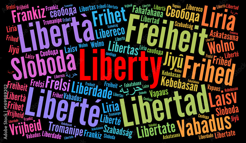 Liberty word cloud in different languages