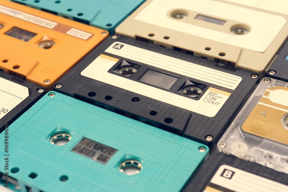 Obraz premium Cassette tape on white background.