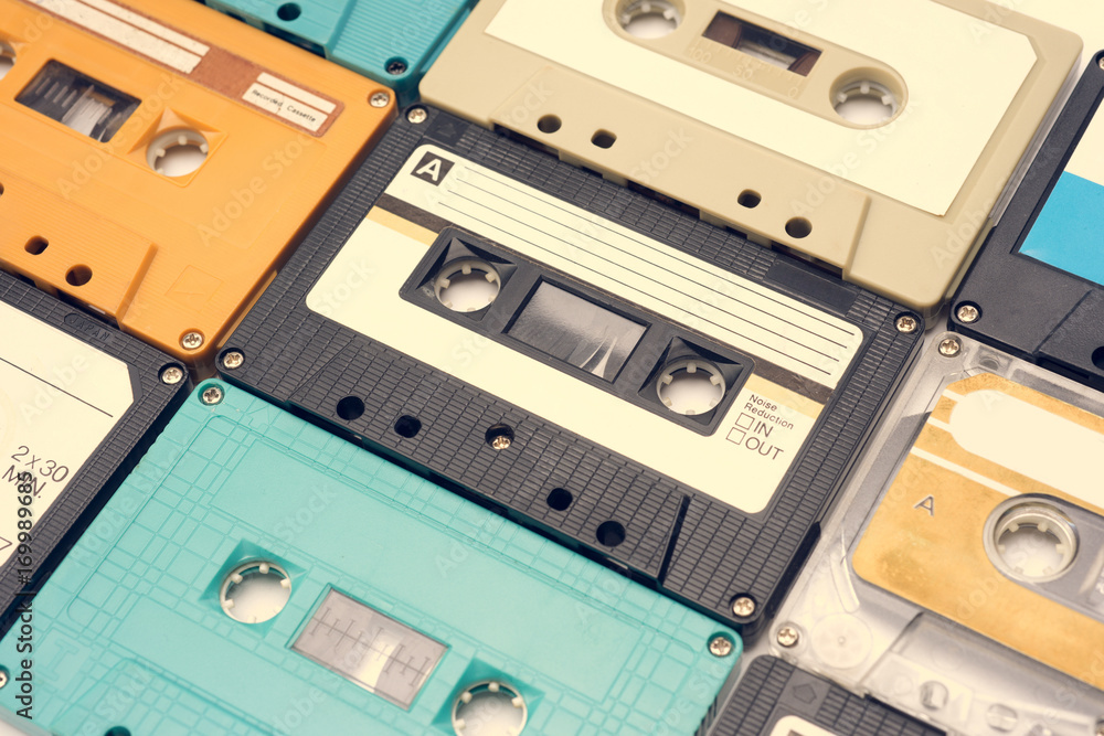 Obraz premium Cassette tape on white background.