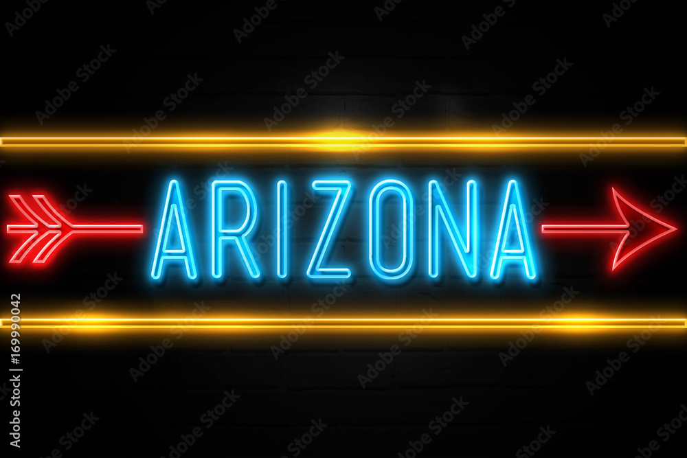 Fototapeta premium Arizona - fluorescent Neon Sign on brickwall Front view