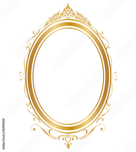 Oval frame and borders Golden frame on white background, Thai pattern, vector illustration