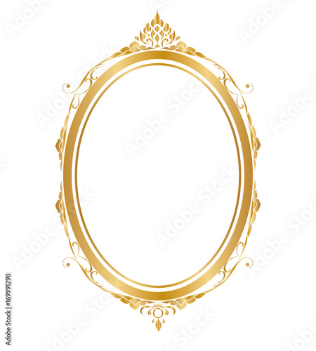 Oval frame and borders Golden frame on white background, Thai pattern, vector illustration